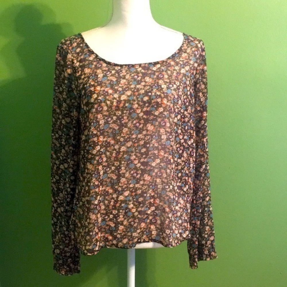 Love Fire‎ brown floral sheer top